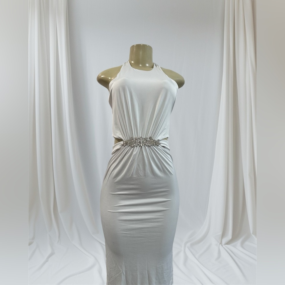 White Sleeveless Halter Bodycon Dress
